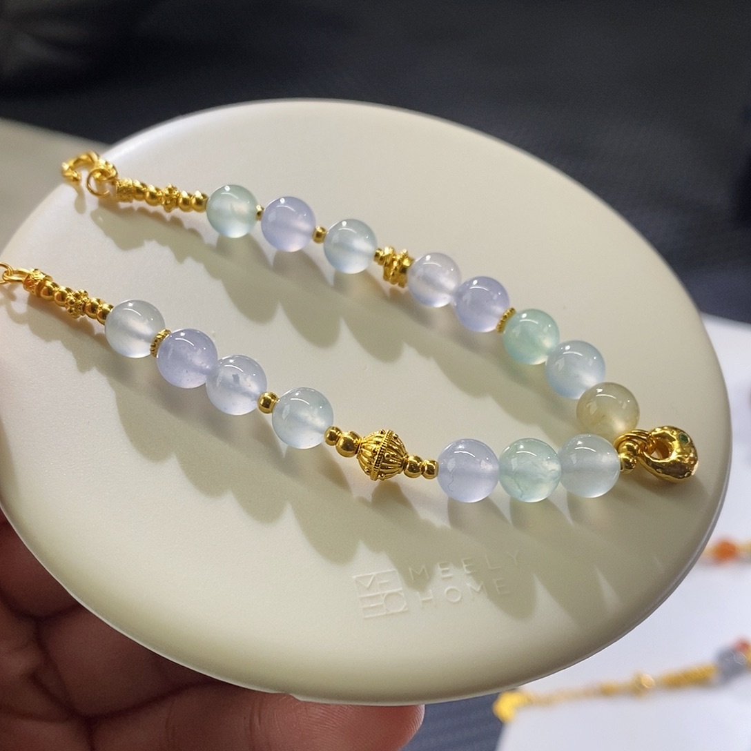 翡翠手链足金镶嵌盘缠手串