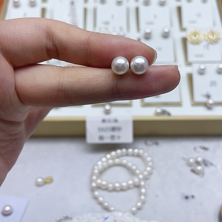 淡水珍珠耳饰银S925镶嵌静*