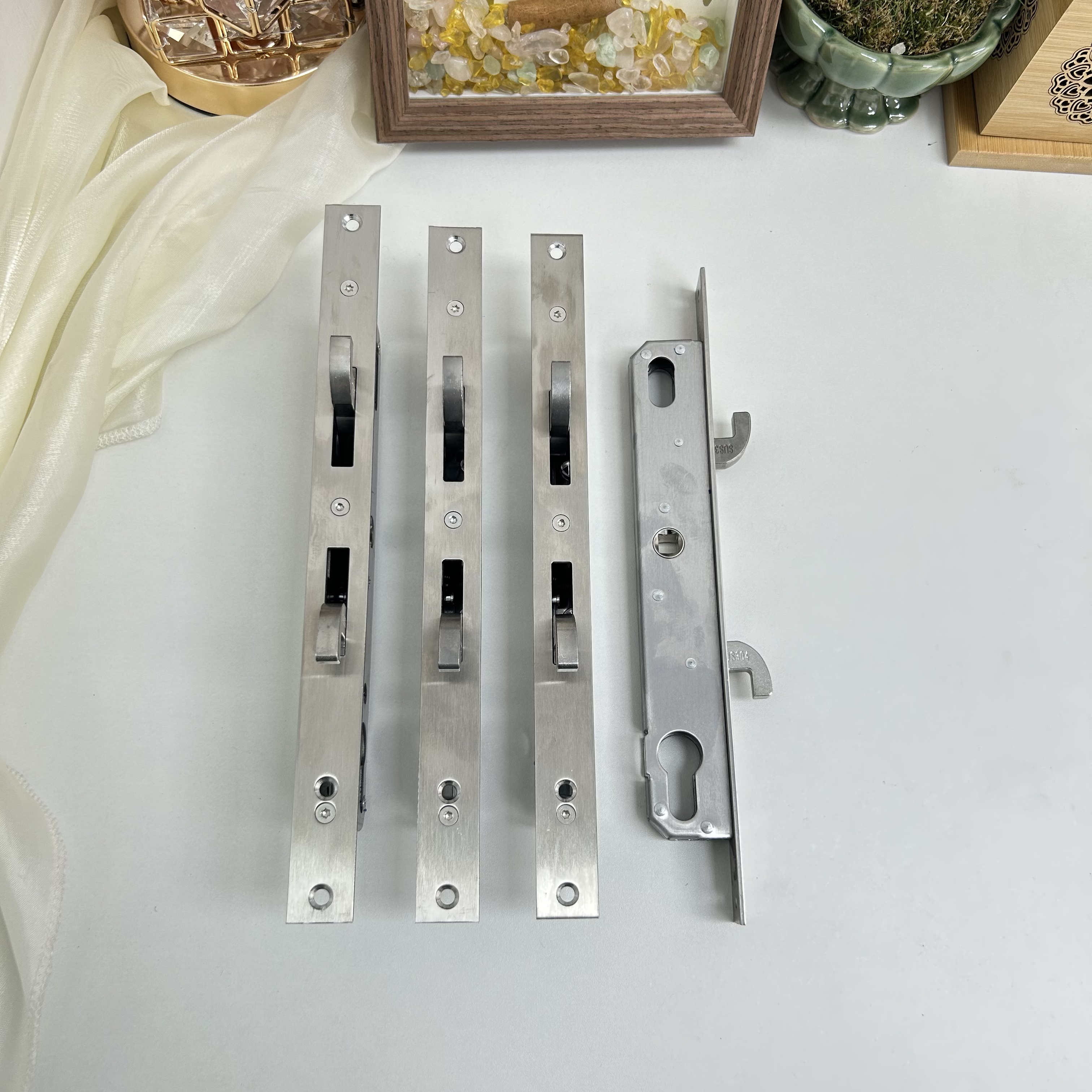 （拍一发五）塑钢门指纹锁体全钢 85孔断桥铝门锁锁体 移门双钩锁体