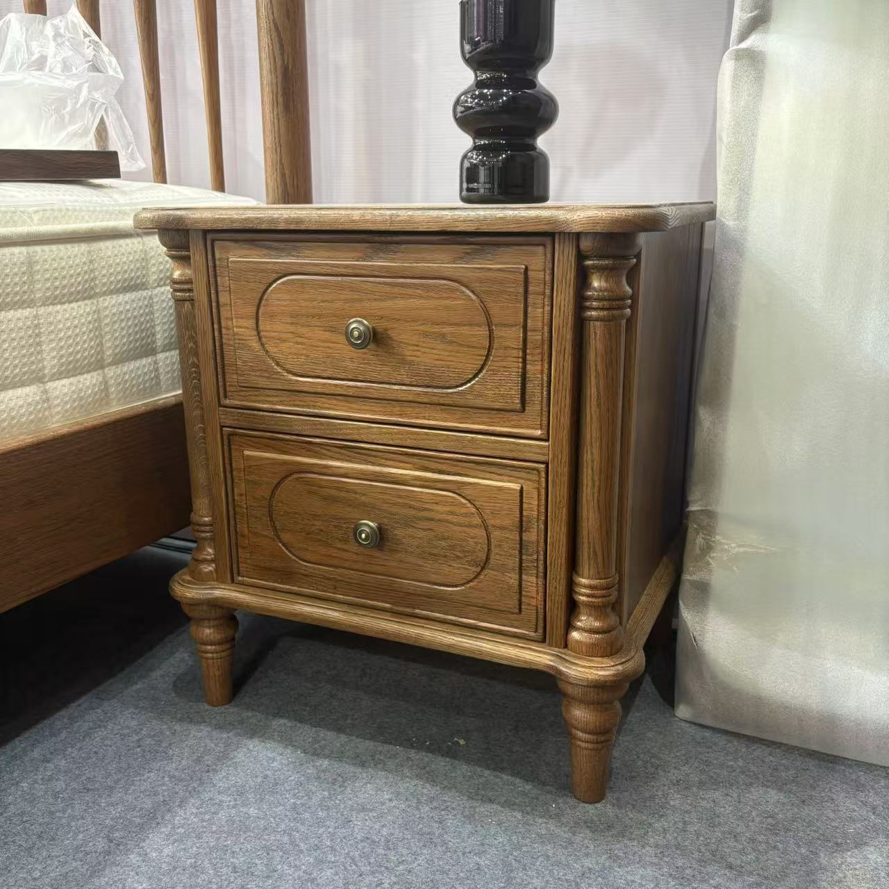 F23 两抽屉北美橡木实木床头柜法式客厅