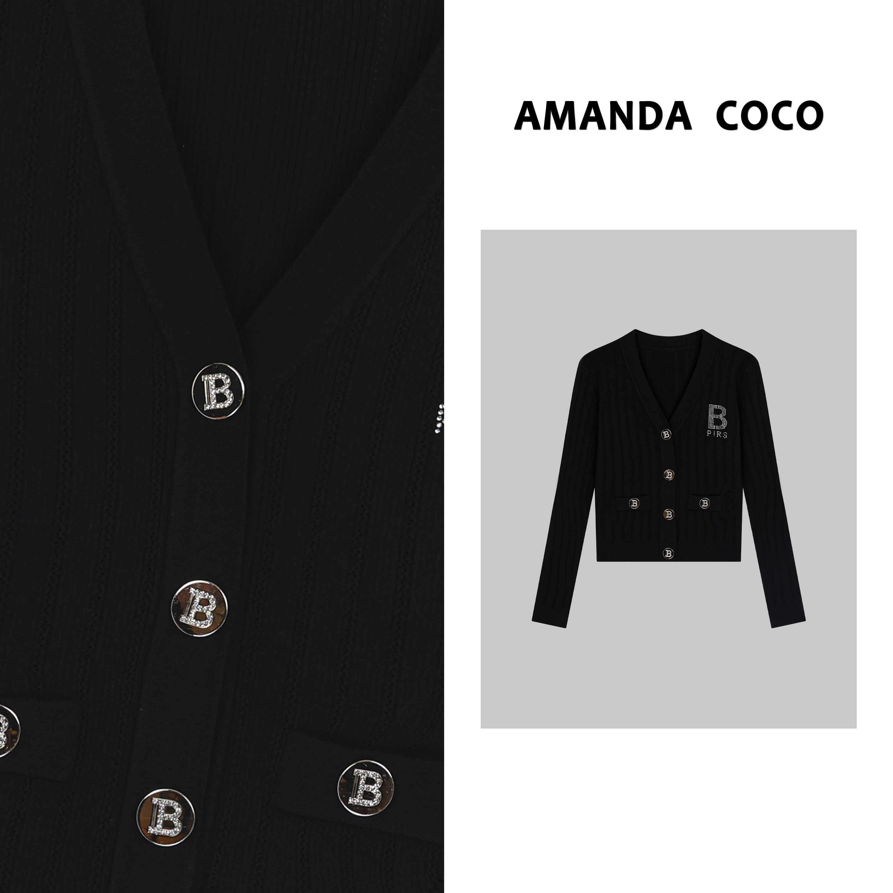 潇潇# 欧货潮牌~高定烫钻气质显瘦针织上衣