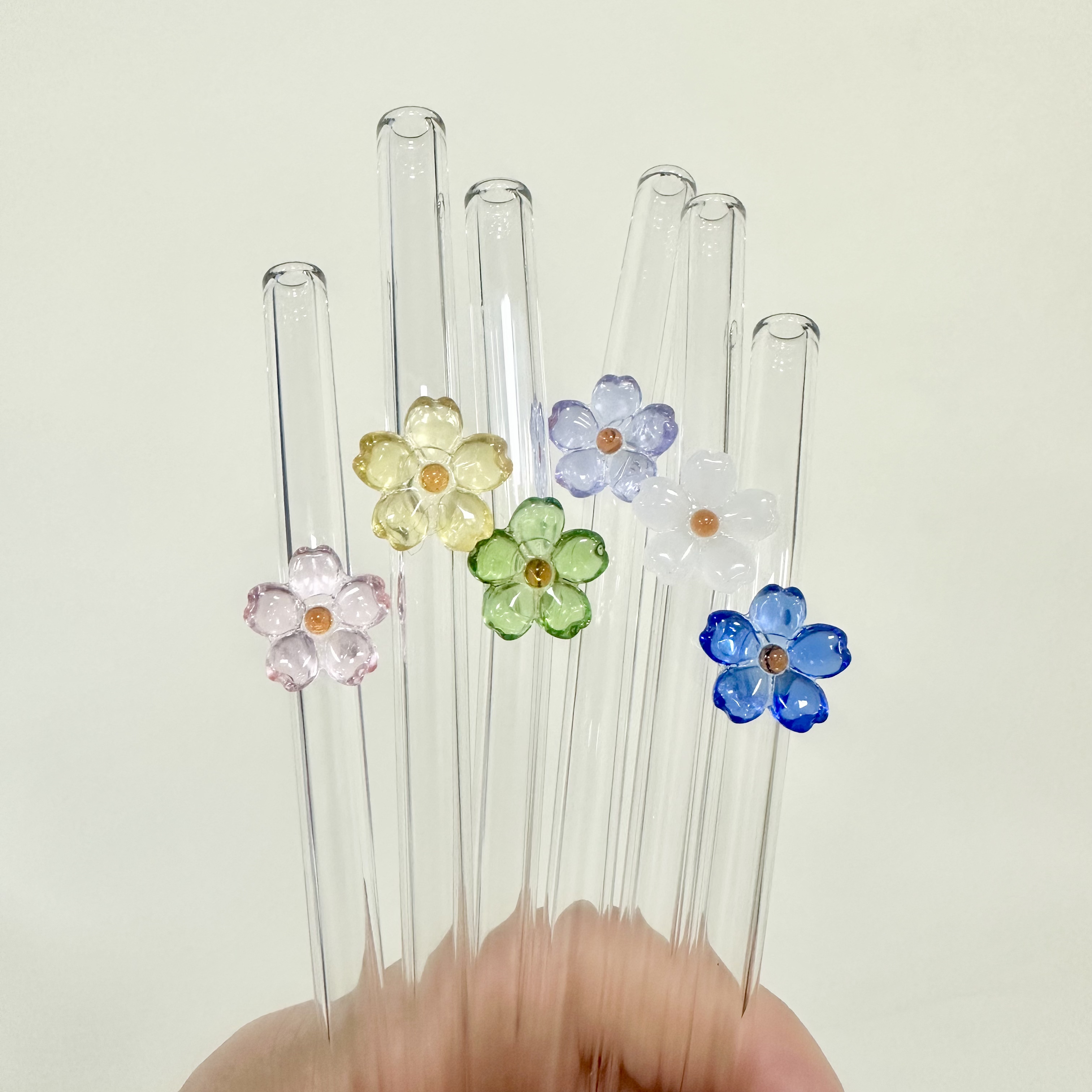 五瓣花玻璃吸管|套装食品级环保耐高低温防口红喝水弯头吸管