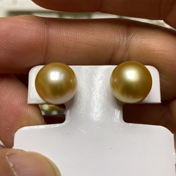 海水珍珠金珠耳钉18K金镶嵌