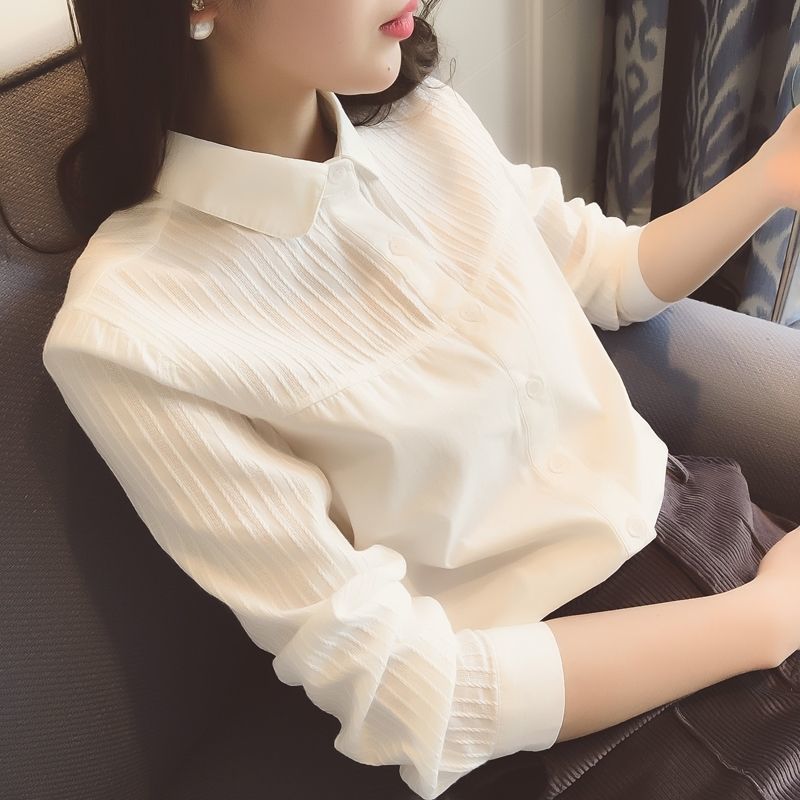 【全额运费补贴】通勤简约纯棉白色衬衫女时尚洋气漂亮设计感小衫
