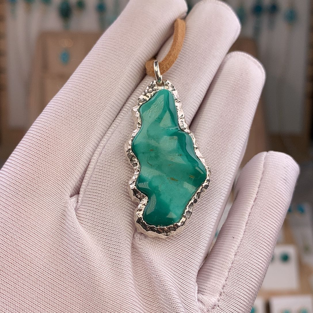 绿松石银S925镶嵌吊坠(不含链)