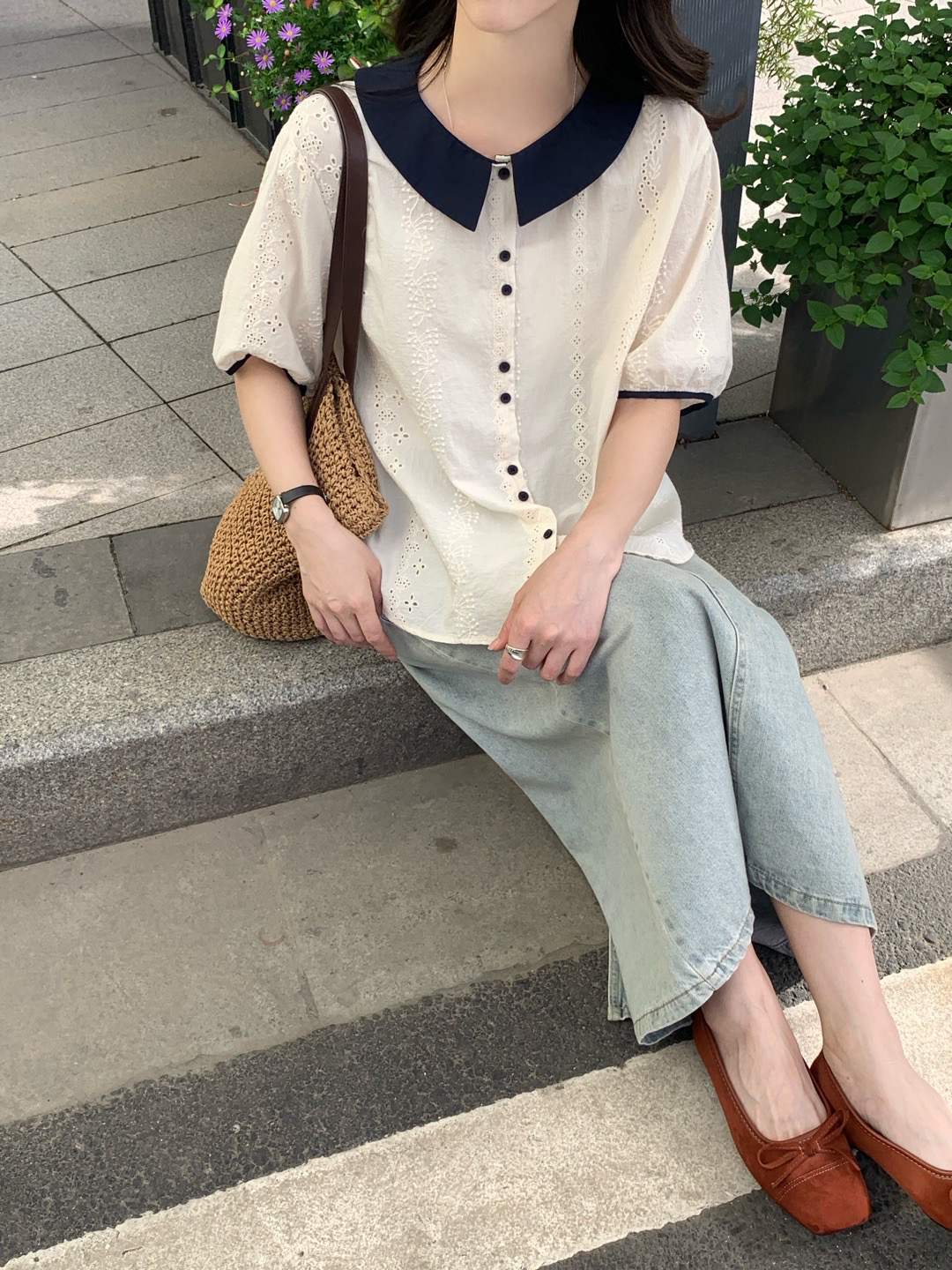 508新款撞色领小衫