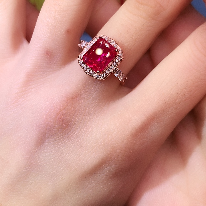 红宝石戒指银S925镶嵌