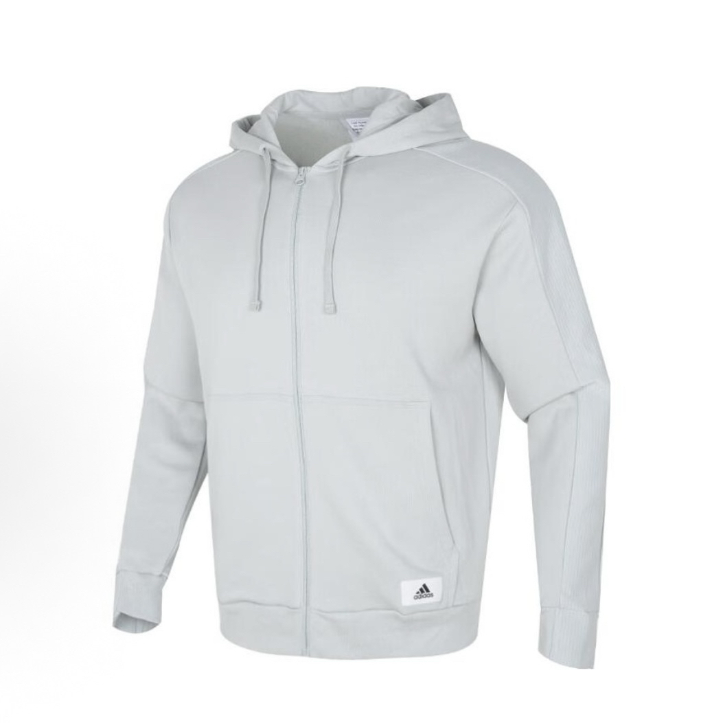 adidas 纯色连帽拉链休闲外套夹克 男款IQ3425
