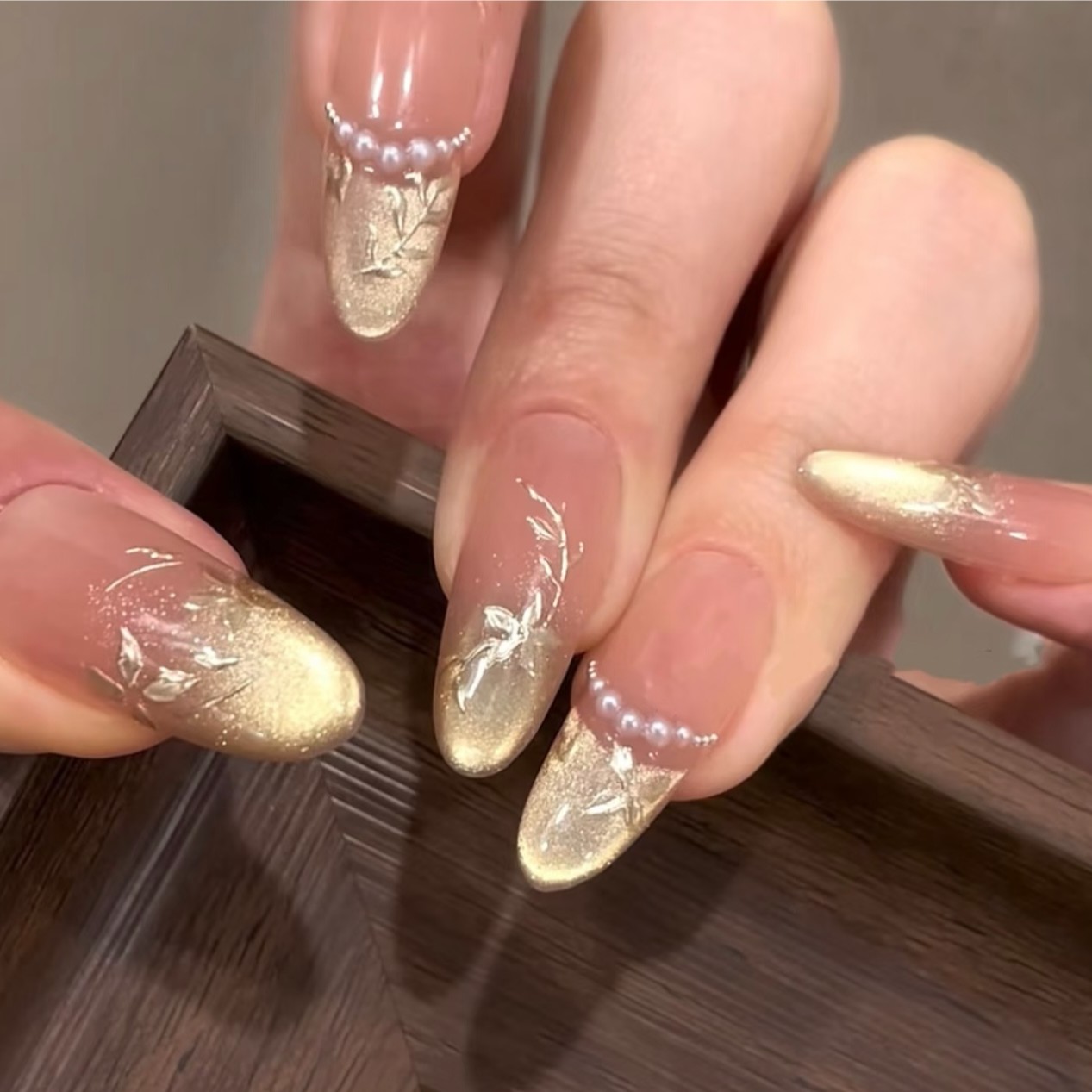 【繁花】纯手工穿戴甲显白猫眼干花设计气质美甲典雅风