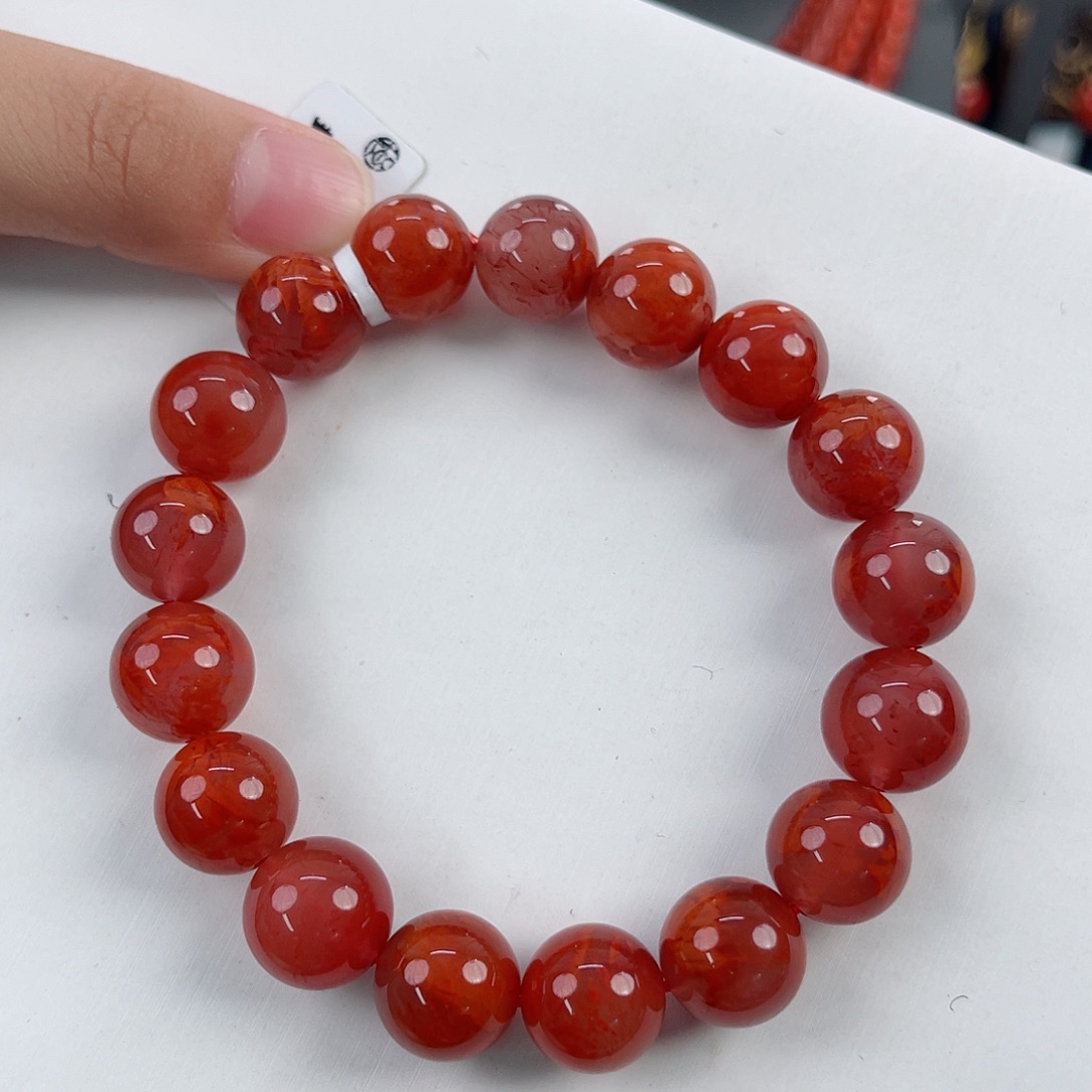 未镶嵌瓦西牛血红火焰圆珠单圈12mm南红玛瑙