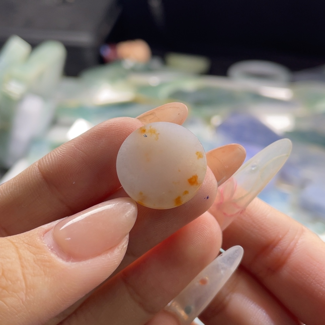 定制翡翠未镶嵌冰胶 洒金 小圆牌