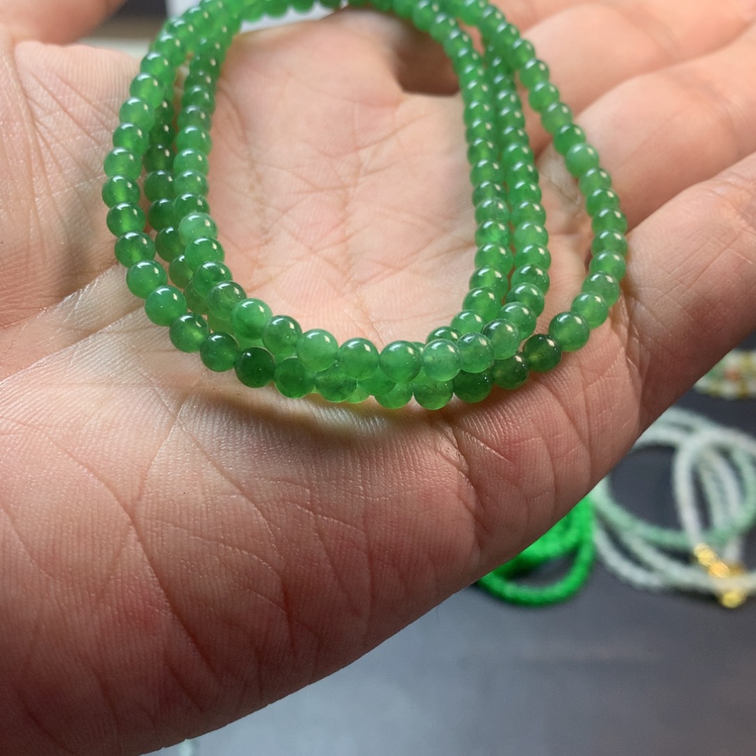 定制翡翠未镶嵌卡4.3绿晴长串