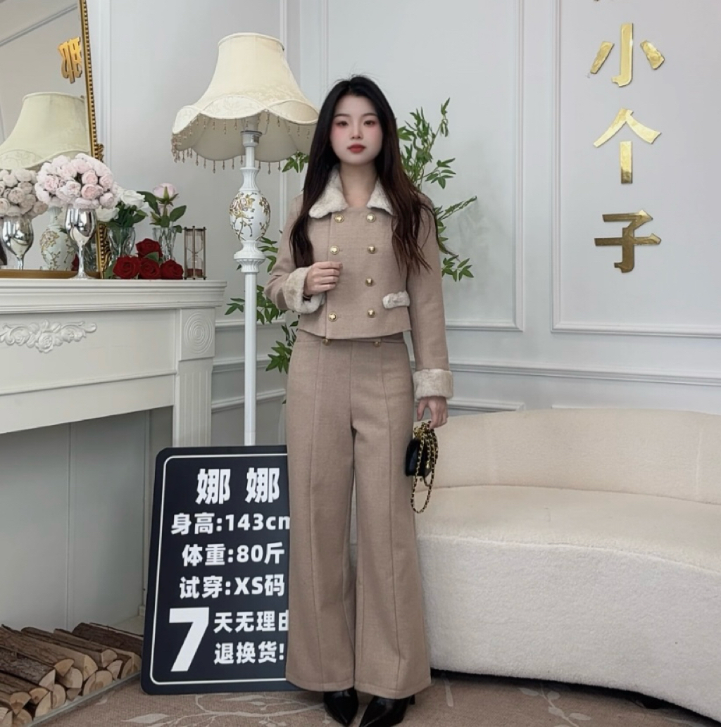 【1向向小个子】140cm燕麦短款棉服冬新款高级感小香风翻领外套114