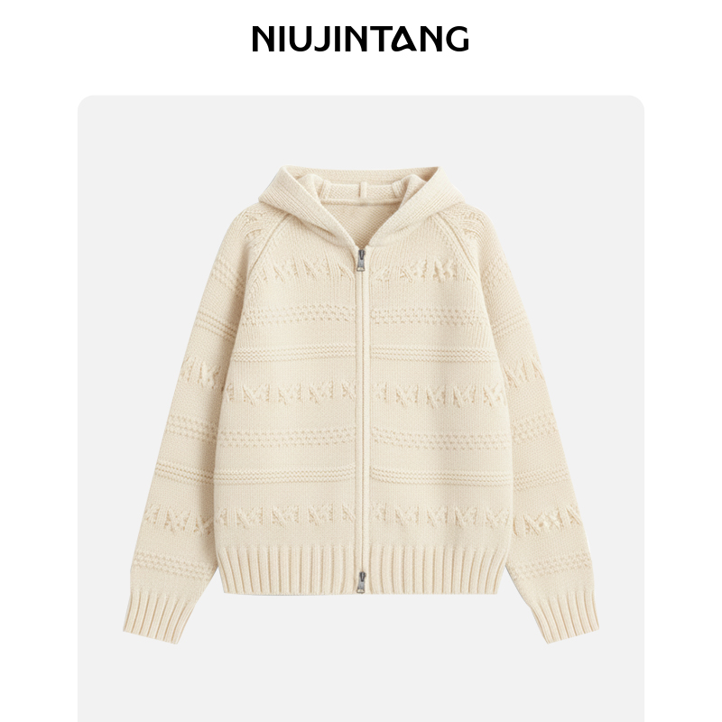 【NJT】2025年秋冬时尚休闲韩系立体麻花双拉链连帽针织衫HSD25102
