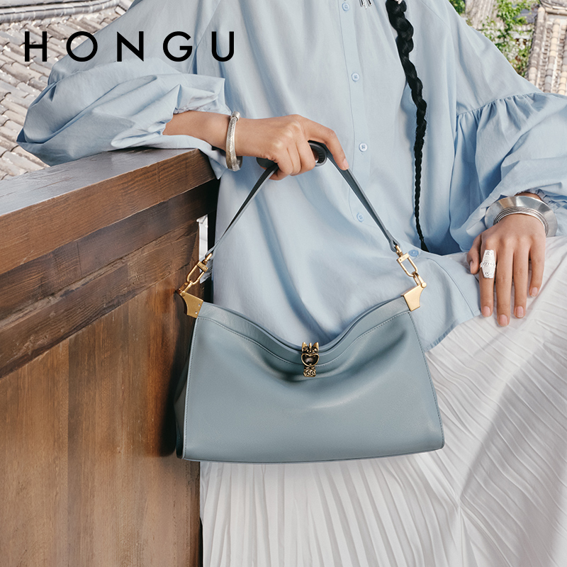 HONGU/红谷【专柜同步上线】头层牛皮简约通勤设计气质单肩斜挎包