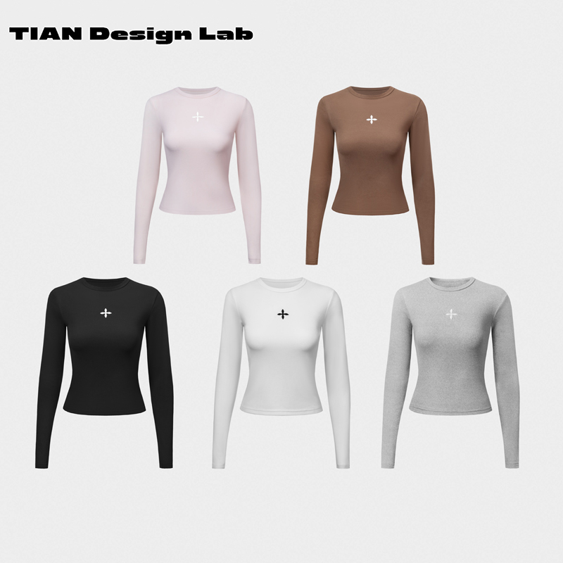 Tian design lab冬季必备德绒立体刺绣修身打底长袖休闲修身上衣