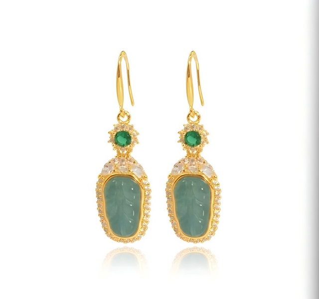 （菲菲甄选）豪镶精致翡翠树叶合金镶嵌耳环