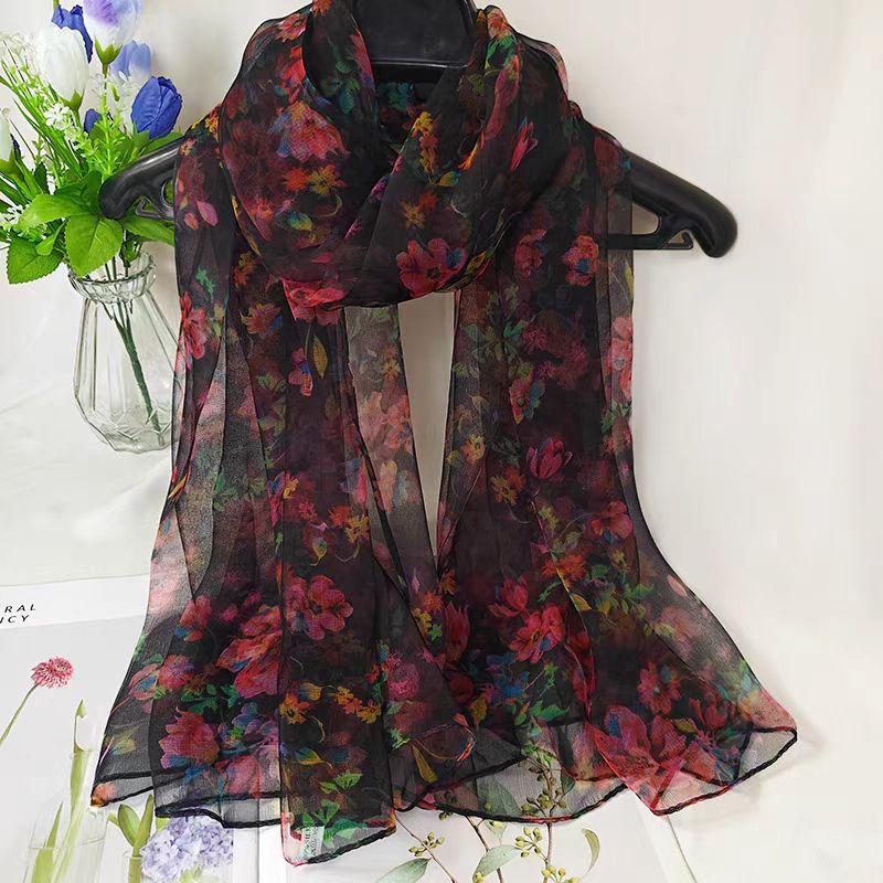 杭州丝绸真丝（杜鹃花）桑蚕丝丝巾女士韩版薄款纱巾四季通用围巾