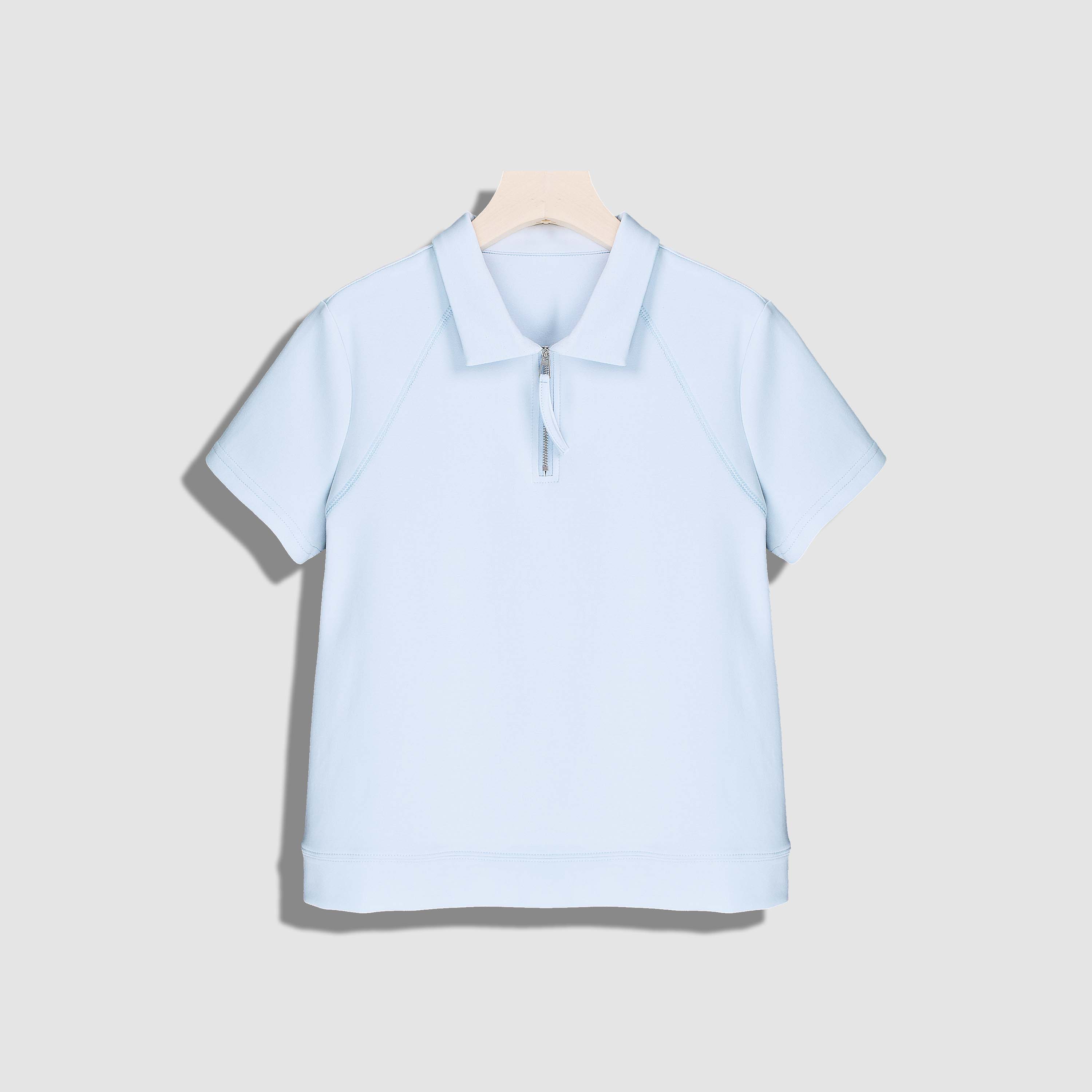 【JIUJIU】时髦基础款翻领半拉链短袖T恤-Y17802