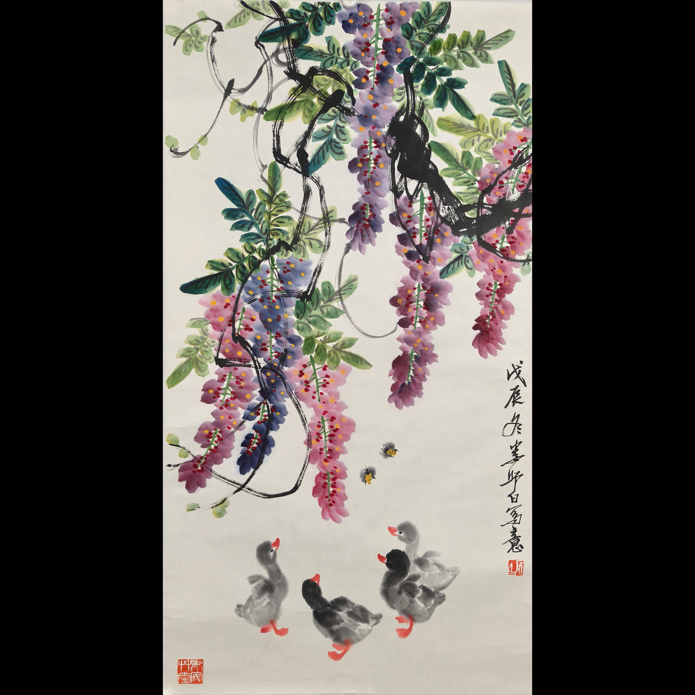 Lot.2229 娄老款《紫藤小鸭》托底 97*51cm 约4.5平尺