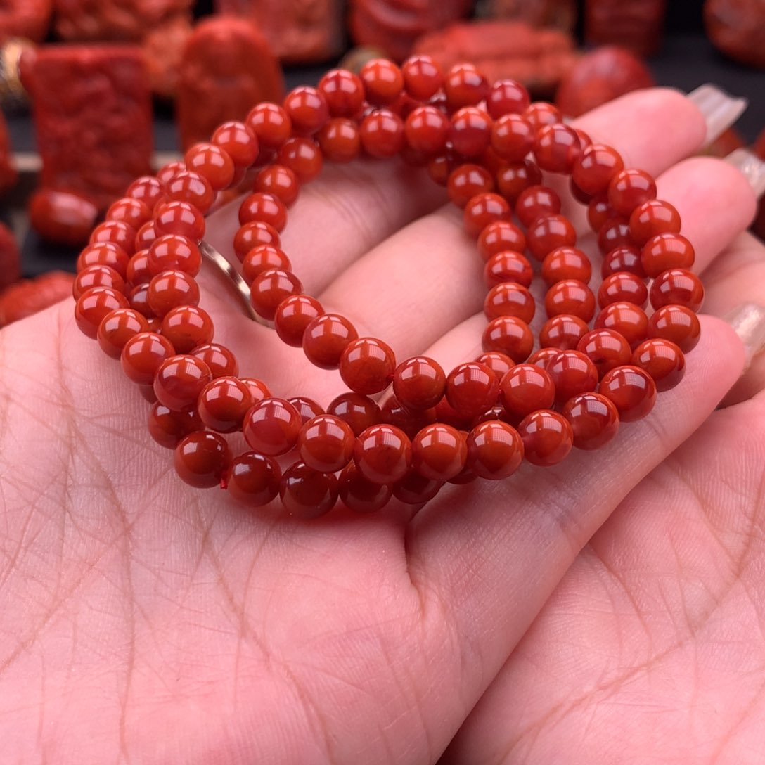 南红玛瑙南红川料原矿佛珠6.3mm未镶嵌