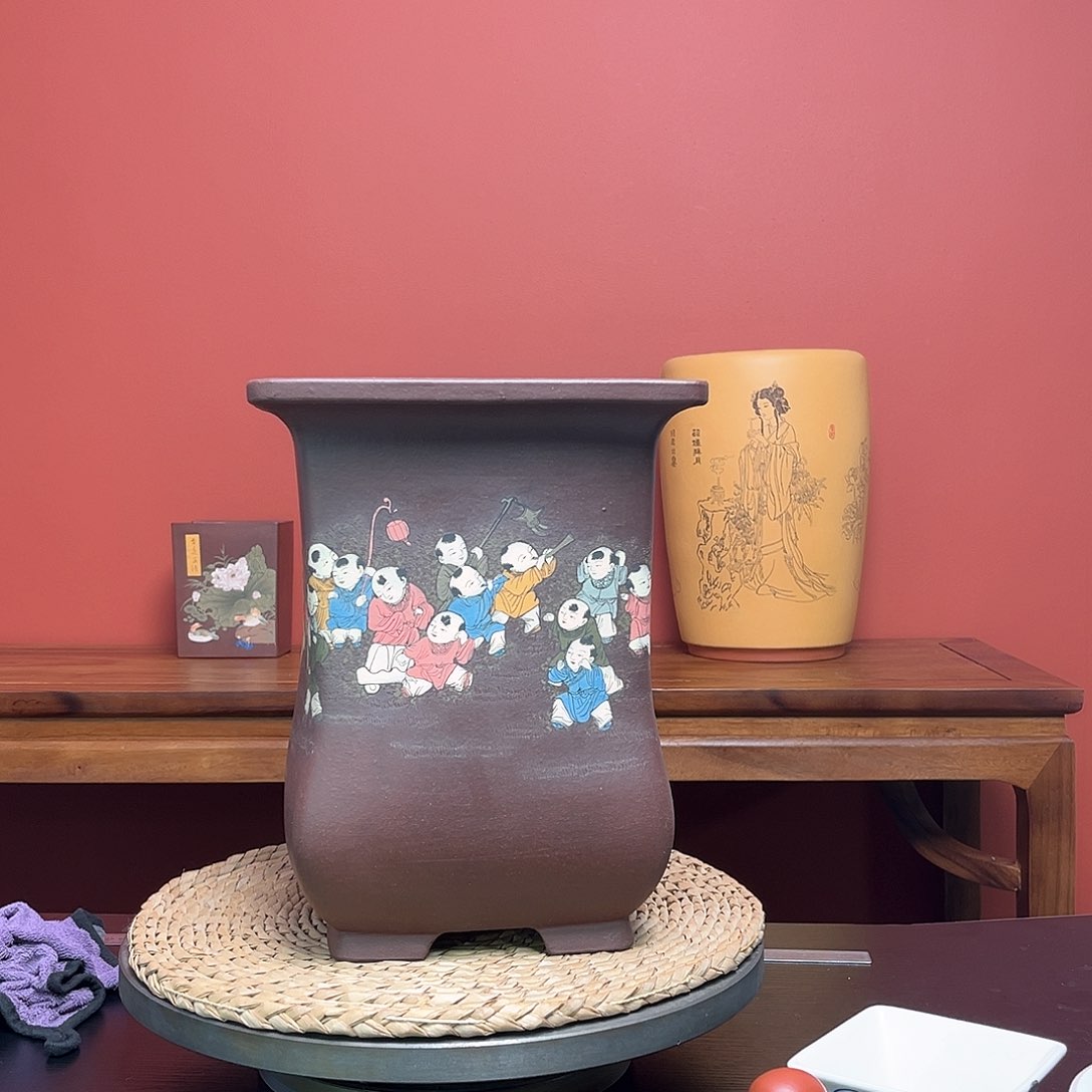 紫砂花盆一*人四方花盆