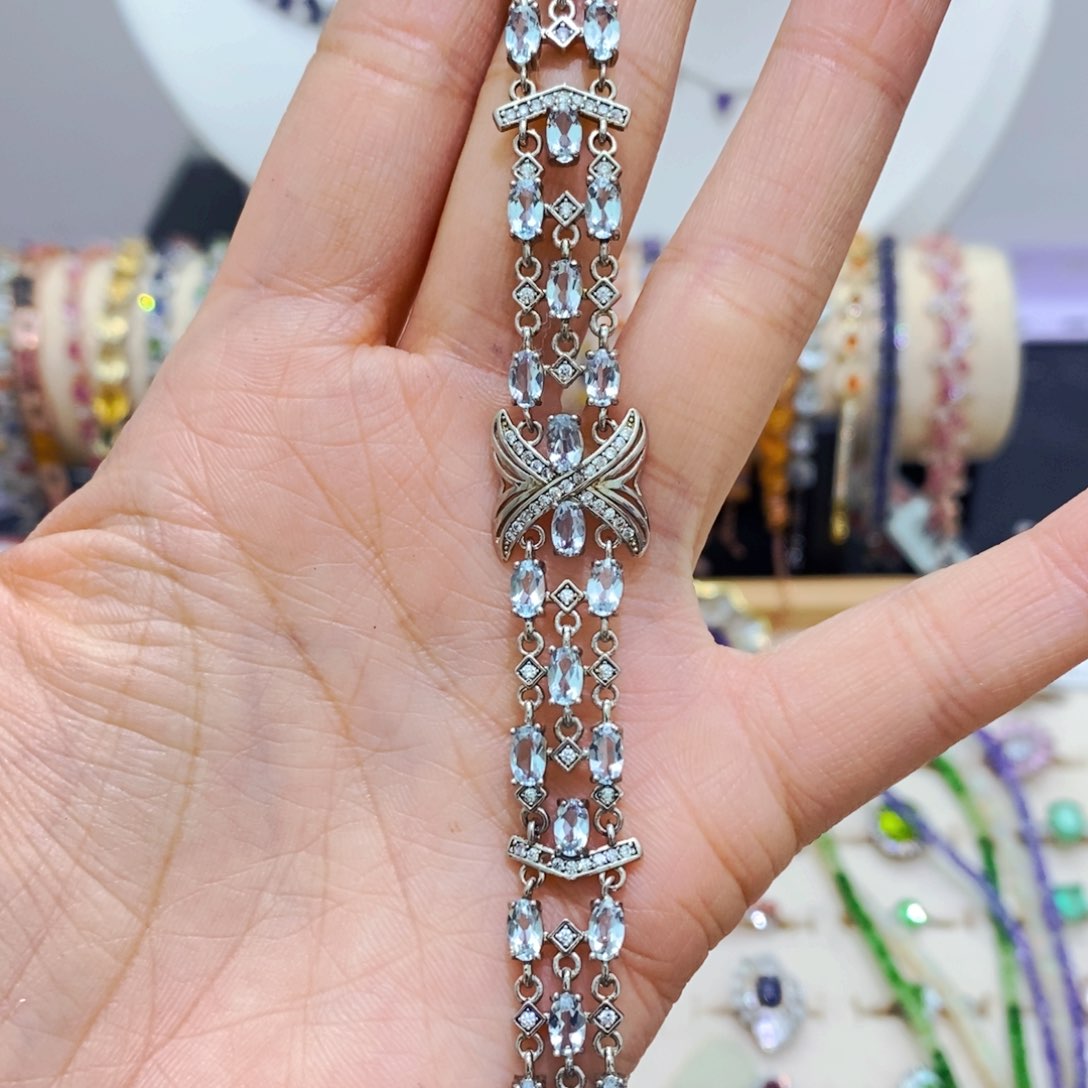 海蓝宝石手链银S925镶嵌