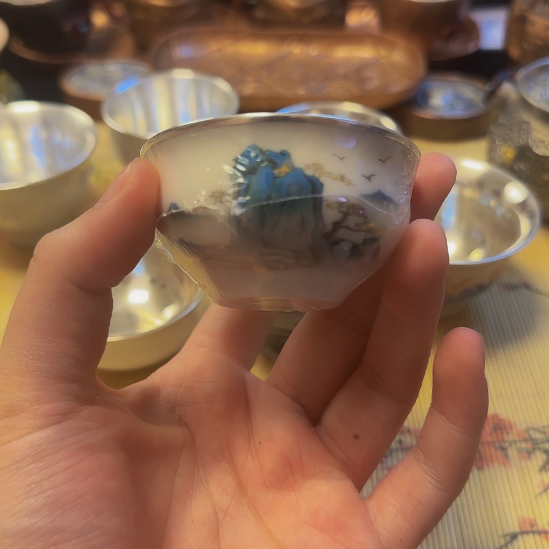 瓷包银杯子足银999