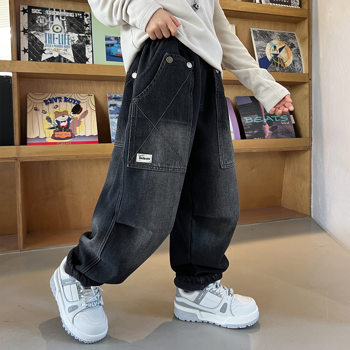 男童裤子春秋款2025新款儿童秋装中大男童时尚宽松牛仔秋季洋气潮