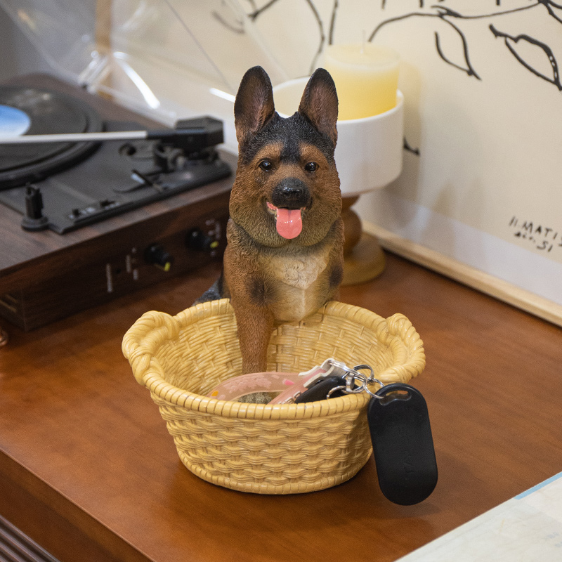 【品牌新品】可爱德牧狗狗入户玄关放钥匙的收纳摆件茶几桌面装饰