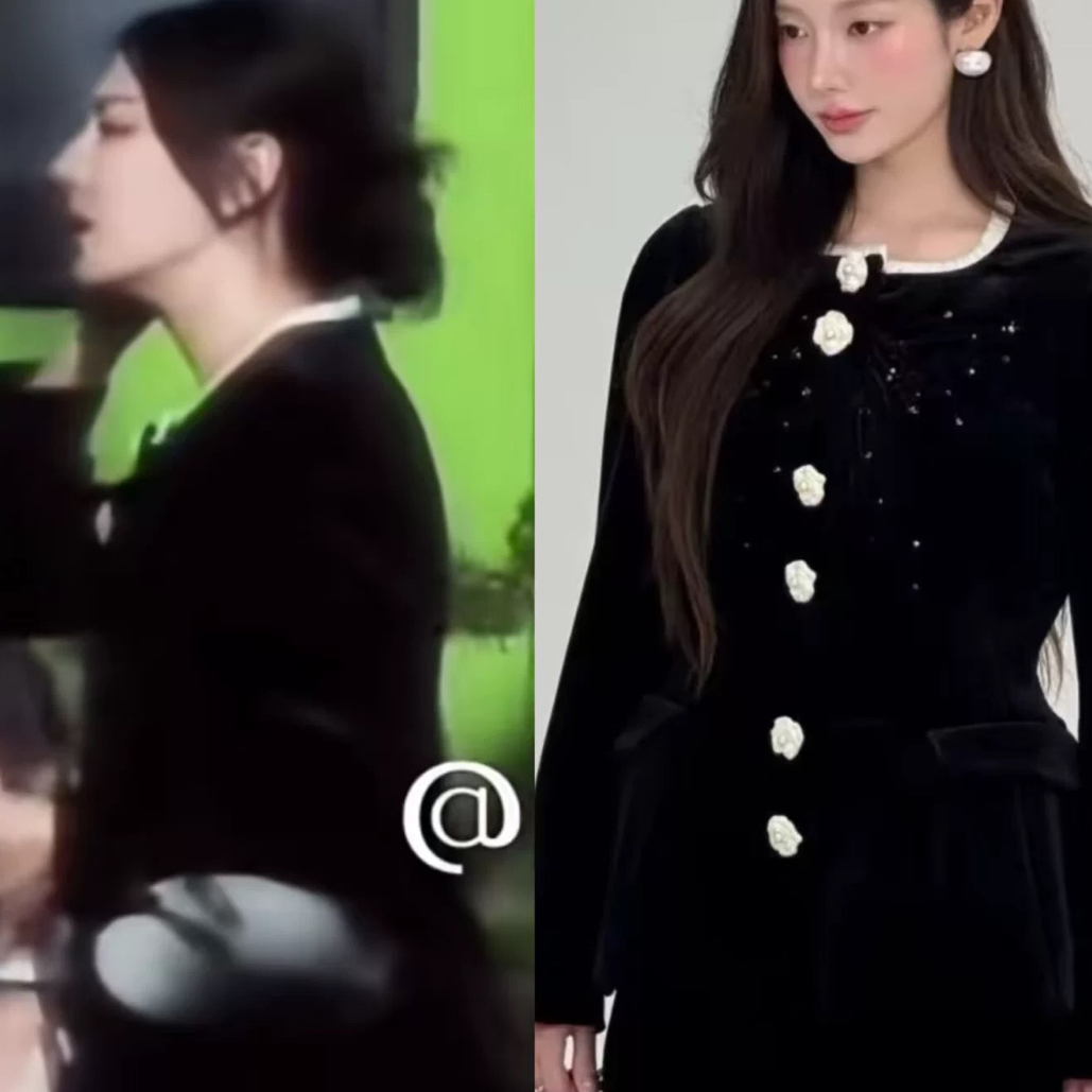 YINGYING迪丽热巴同款】冬季新款时尚宫廷风手工大蝴蝶结丝绒外套