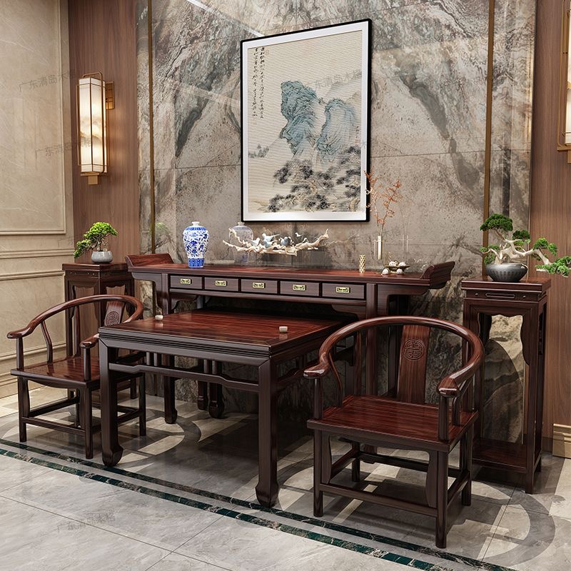 新中式实木八仙桌贡桌中堂六件套客厅乌金木神台家用供桌佛台家用