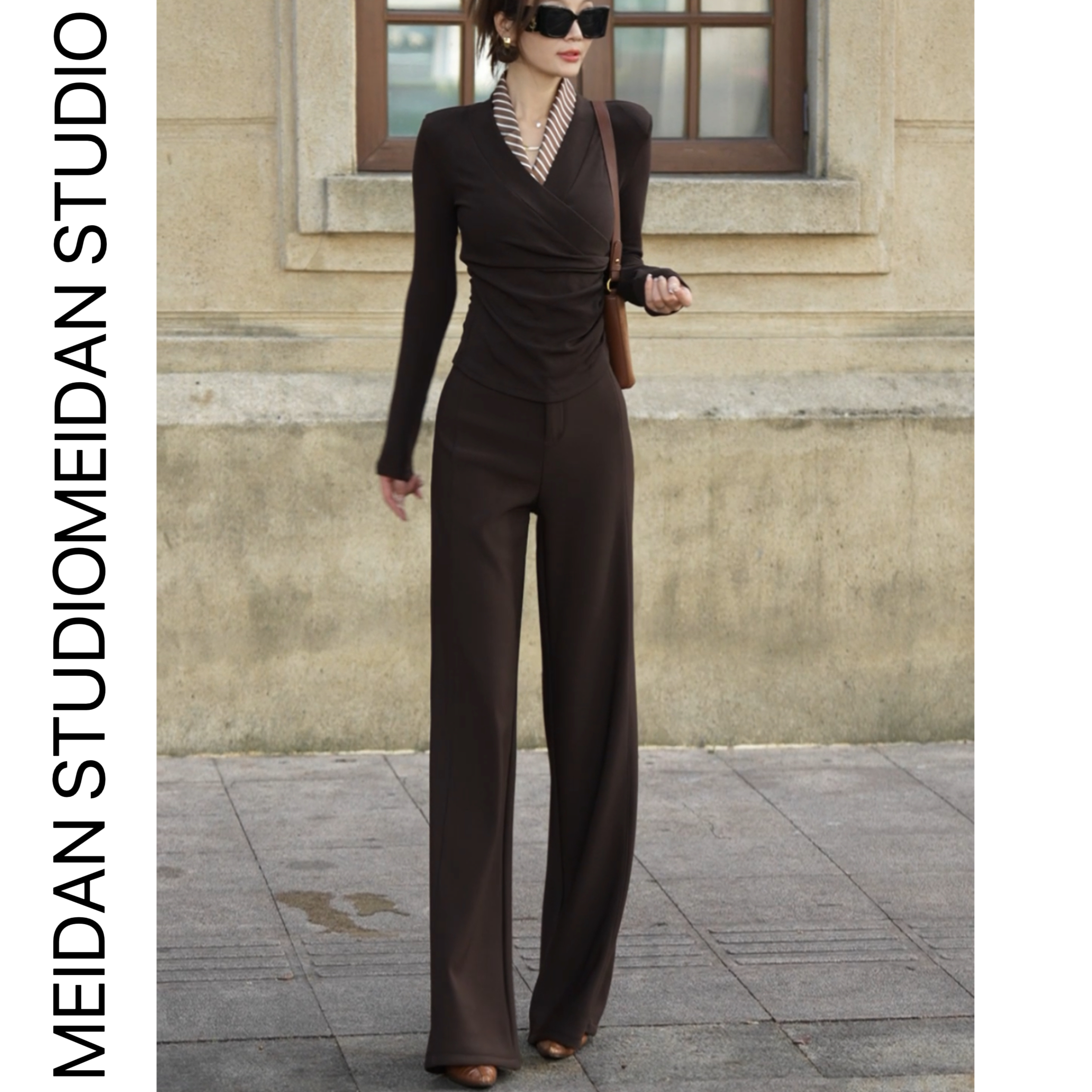 【腿精2.0】秋冬时尚显瘦高腰直筒阔腿加绒垂感休闲裤