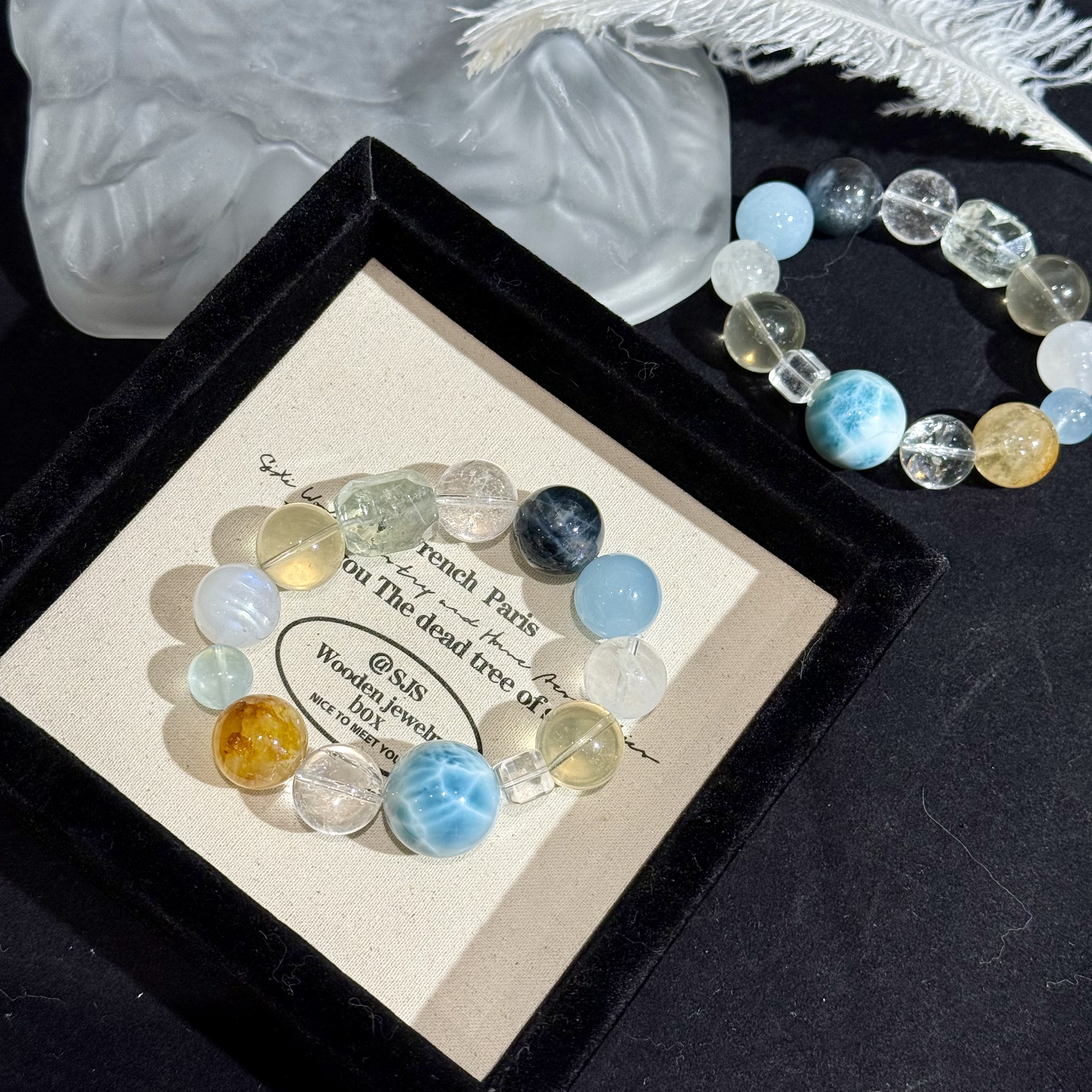 《亚特兰蒂斯》A419天然水晶海纹石顶珠20mm设计款手串多样性发一