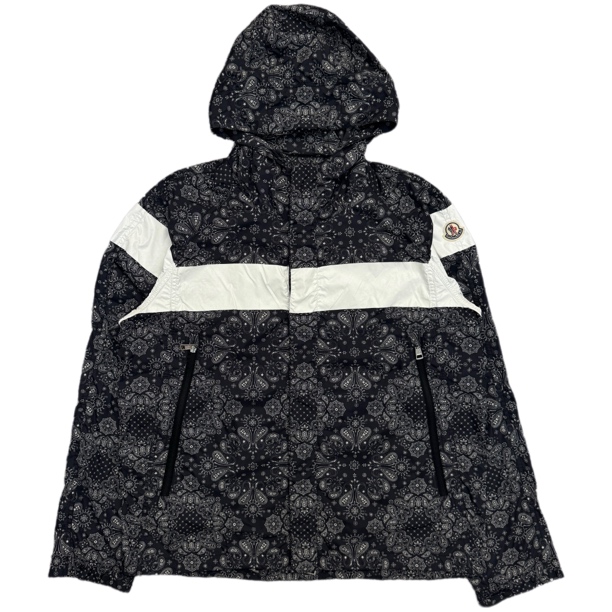 99新 MONCLER 黑色条纹拼接印花刺绣logo冲锋衣外套3码
