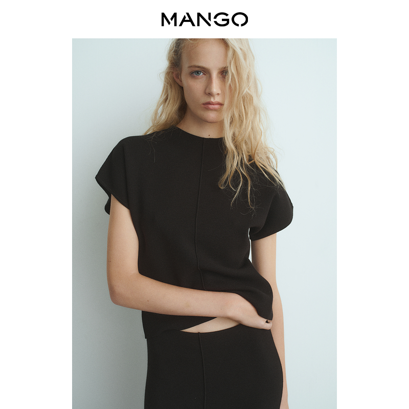 MANGO女装毛针织衫2025秋装新款高智感气质百搭修身短袖针织上衣