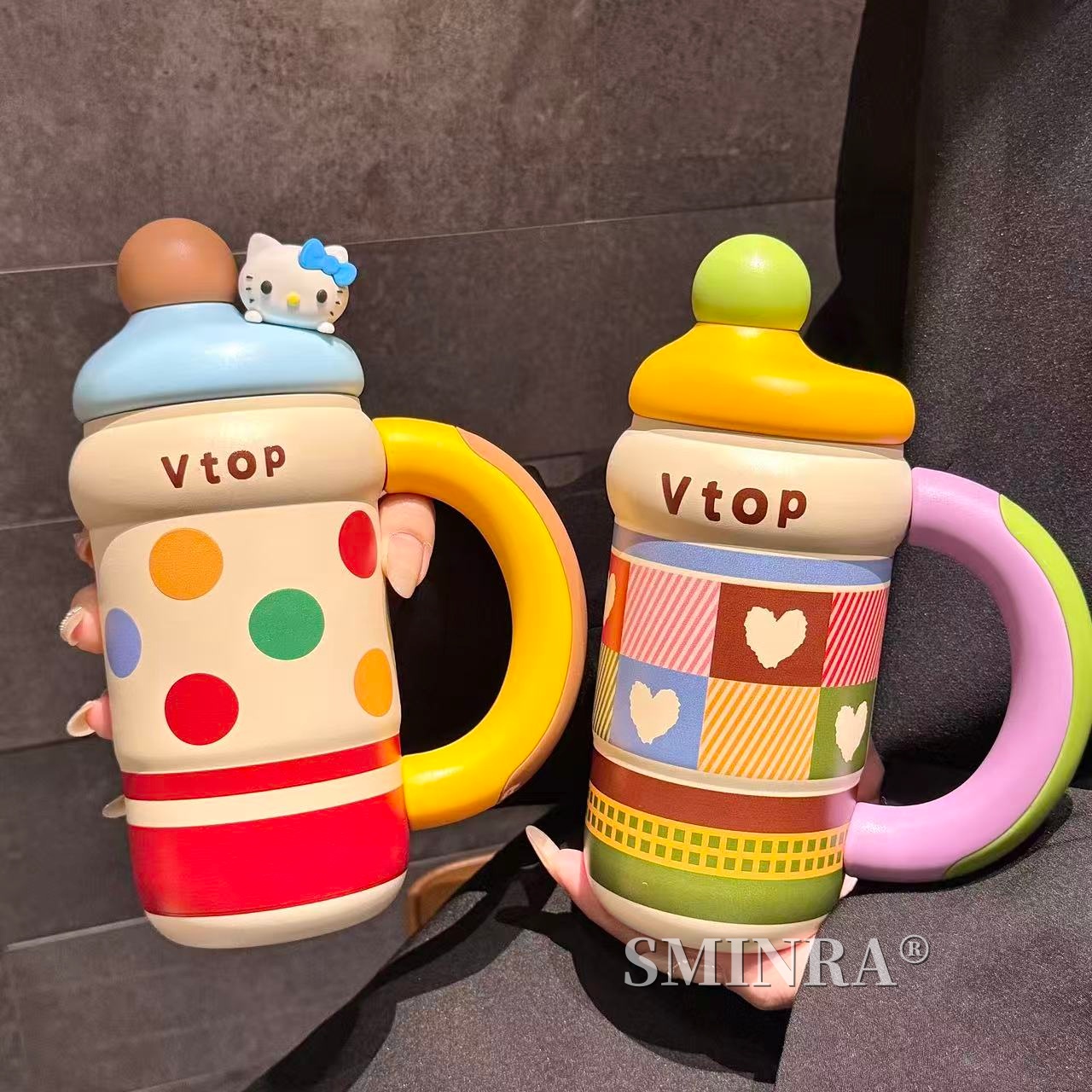 水杯女生高颜值波点保温杯可爱女冰霸杯带吸管学生便携大容量水杯