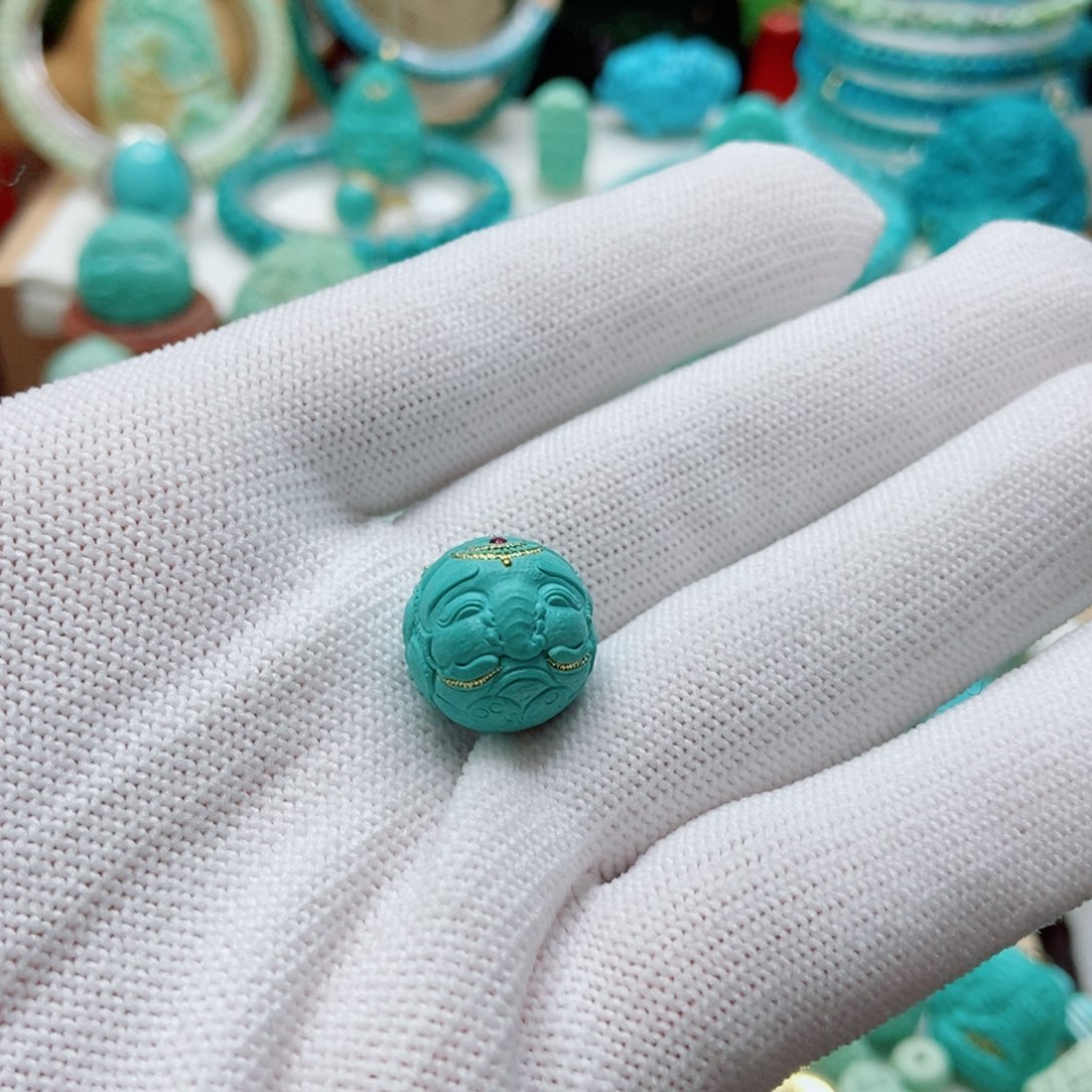 绿松石未镶嵌象神圆珠14.5mm