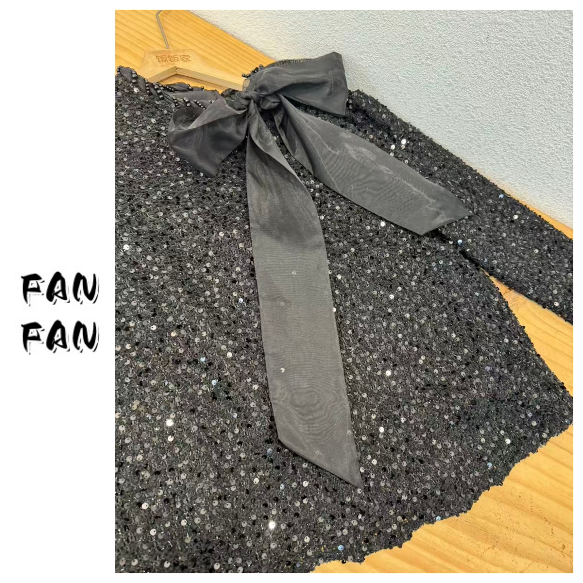 FANFAN【千金名媛】小香风蝴蝶结亮片上衣衬衫