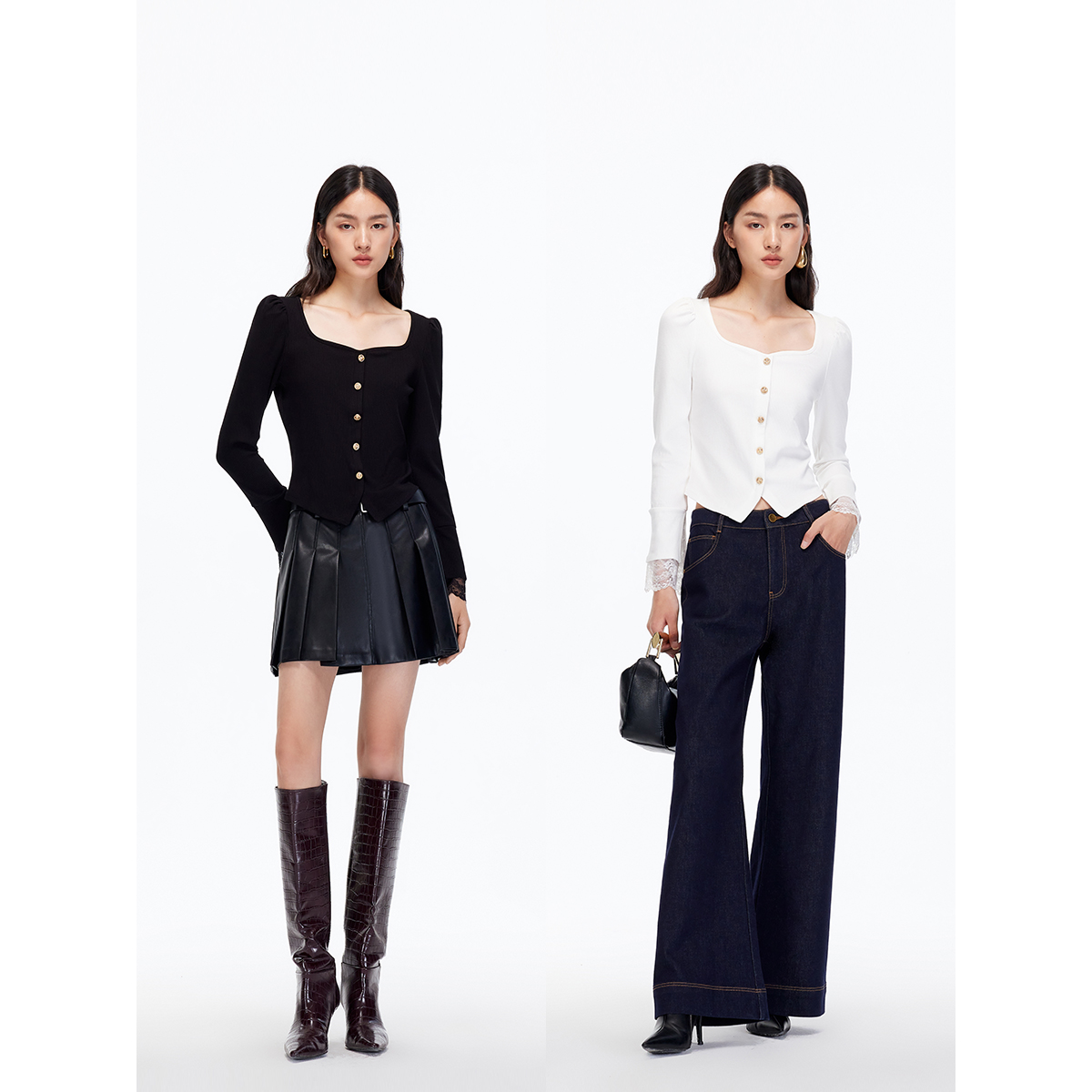 Vero ModaT恤【奶霜蕾丝】金属色纽扣袖口蕾丝修身上衣325302014