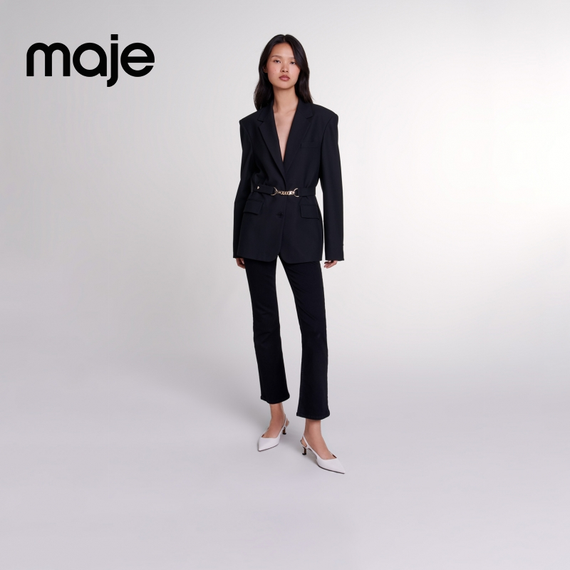 暖系穿搭|Maje新款女装高级感黑色收腰西服西装外套MFPVE00614