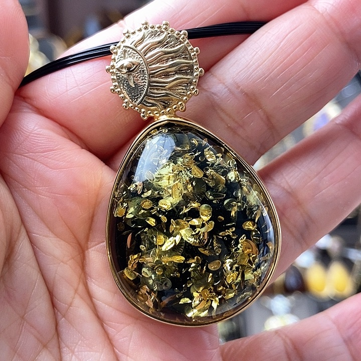 琥珀颈饰银S925镶嵌吊坠