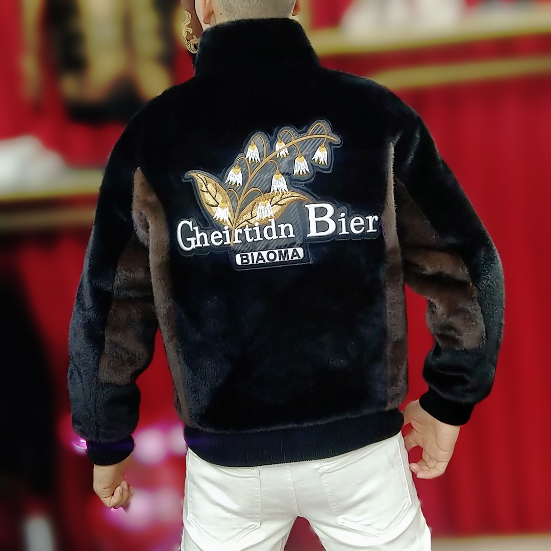 冬季新款男士时尚休闲高品质立领金雕绒夹克保暖加厚外套