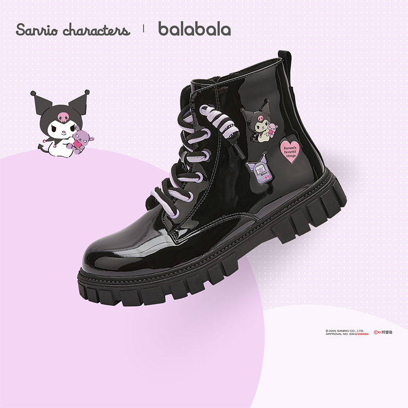【库洛米IP商场同款】巴拉巴拉女童鞋马丁靴秋冬2025新款靴子亮面