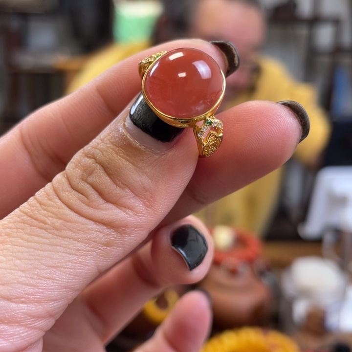 南红玛瑙颈饰银S925镶嵌戒指