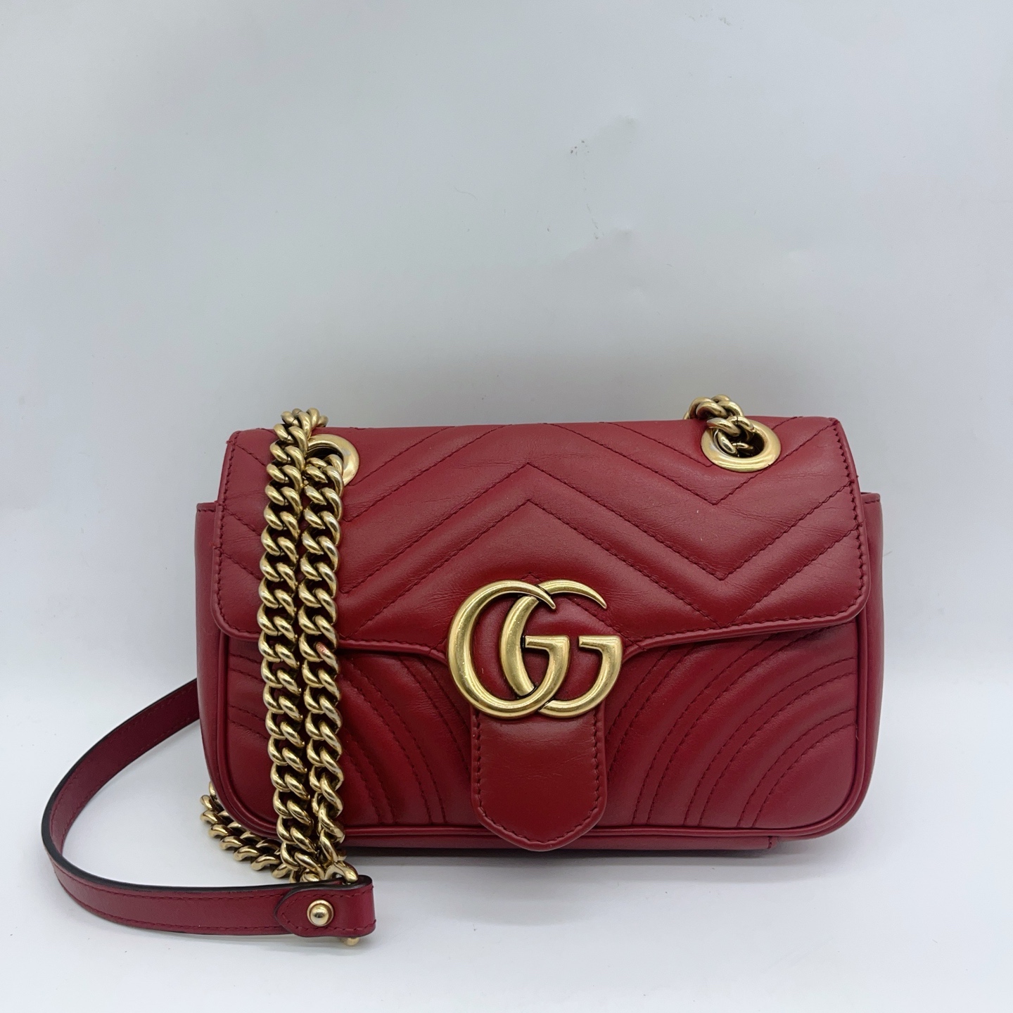 95新 GUCCI/古驰 红色马蒙单肩包1506 1062