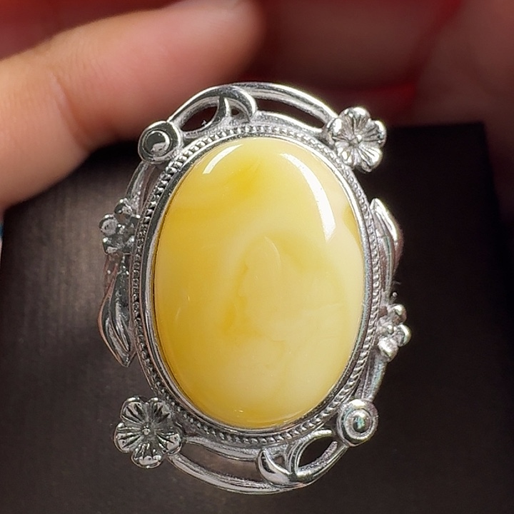 蜜蜡银S925镶嵌戒指戒指