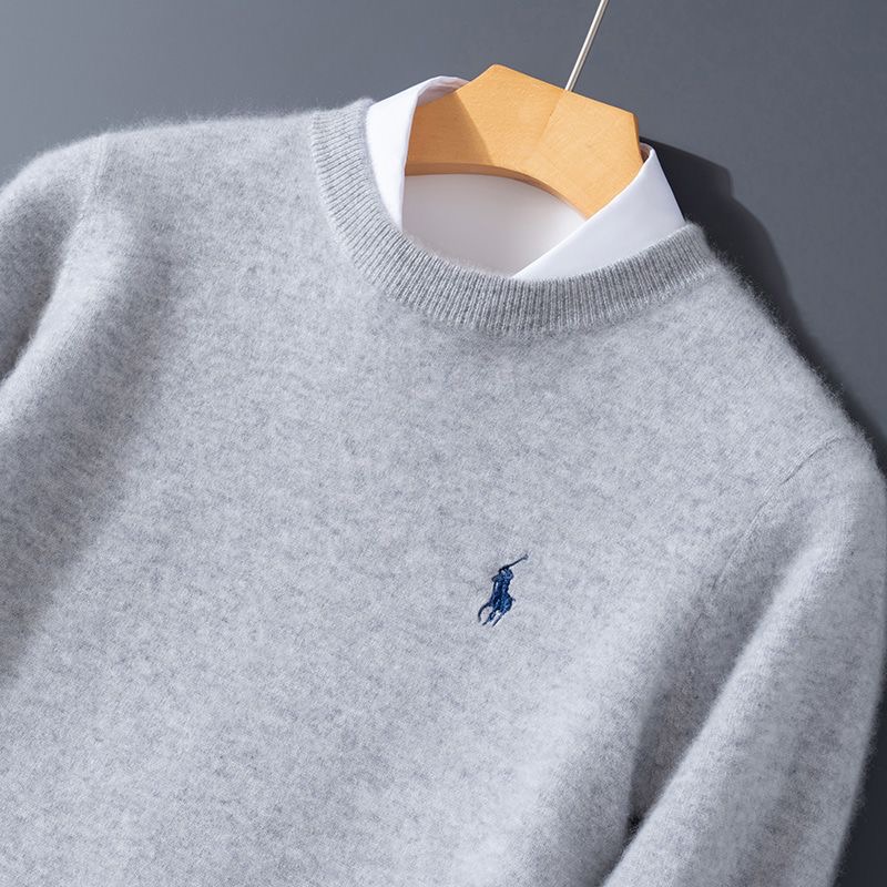 【商场同款】圆领刺绣小马100%纯羊绒衫男士套头百搭宽松针织打底衫