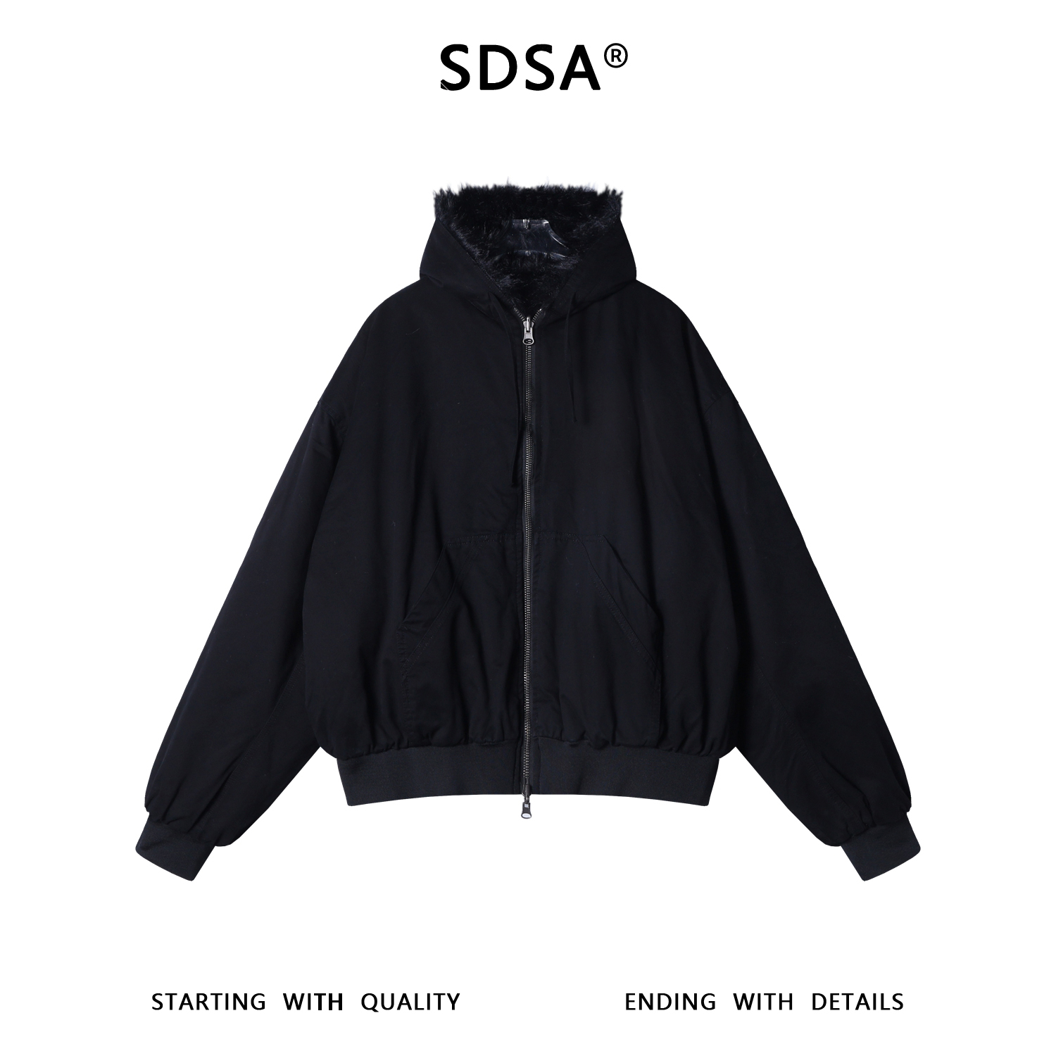 SDSA男士秋冬新款痞帅男装美式复古简约毛毛双面可穿连帽卫衣外套
