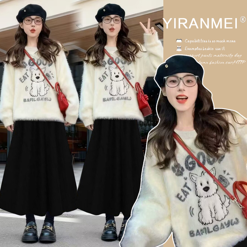 【优质款】孕妇装韩版小狗圆领毛衣秋冬季保暖减龄跨年圣诞加厚上衣